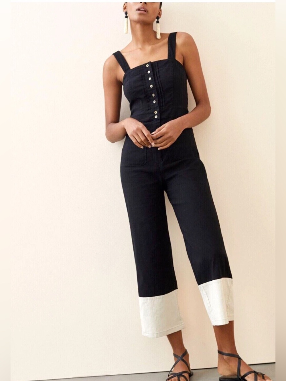 Anthropologie Maeve Colette Cropped Wide-Leg Overalls Jumpsuit size 16